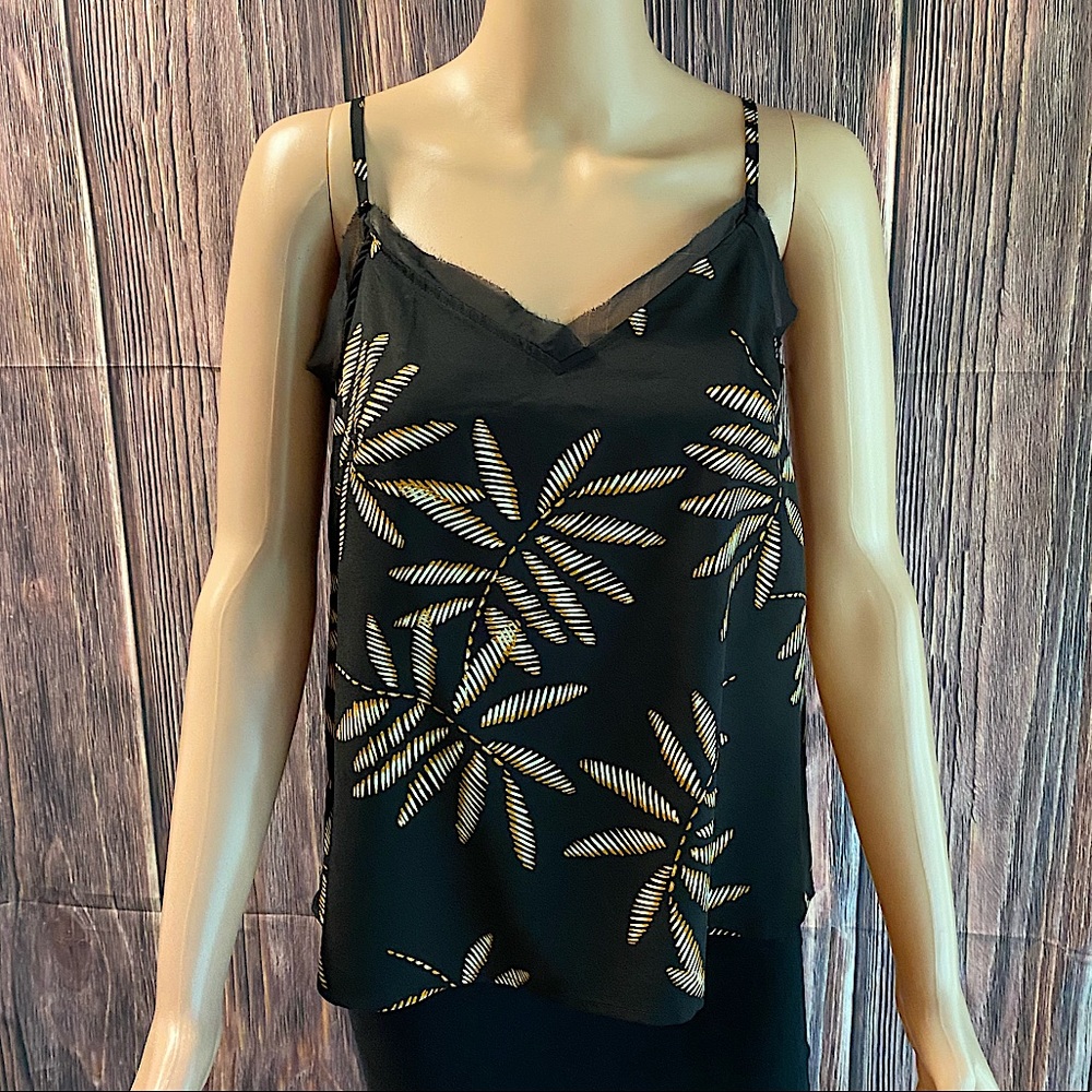 A New Day sz small black white burnt yellow tropical plant print tank top